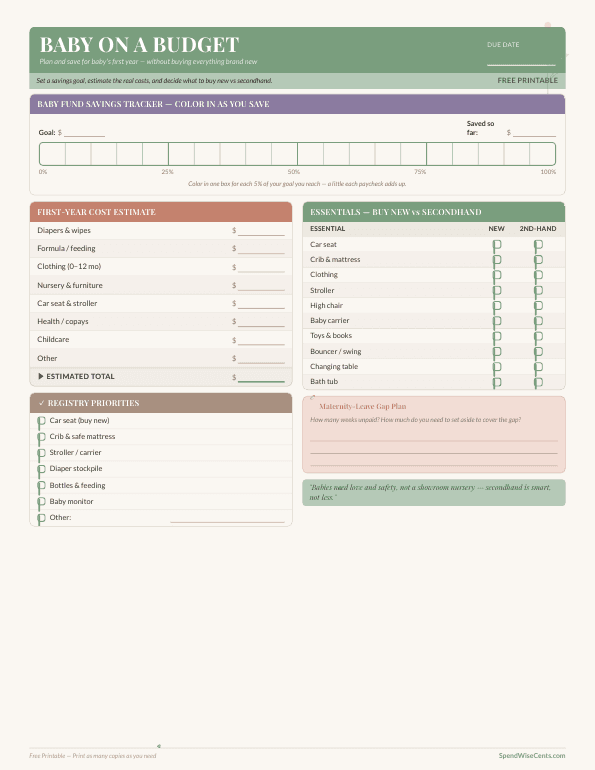 Preview of Free Baby on a Budget Savings Checklist