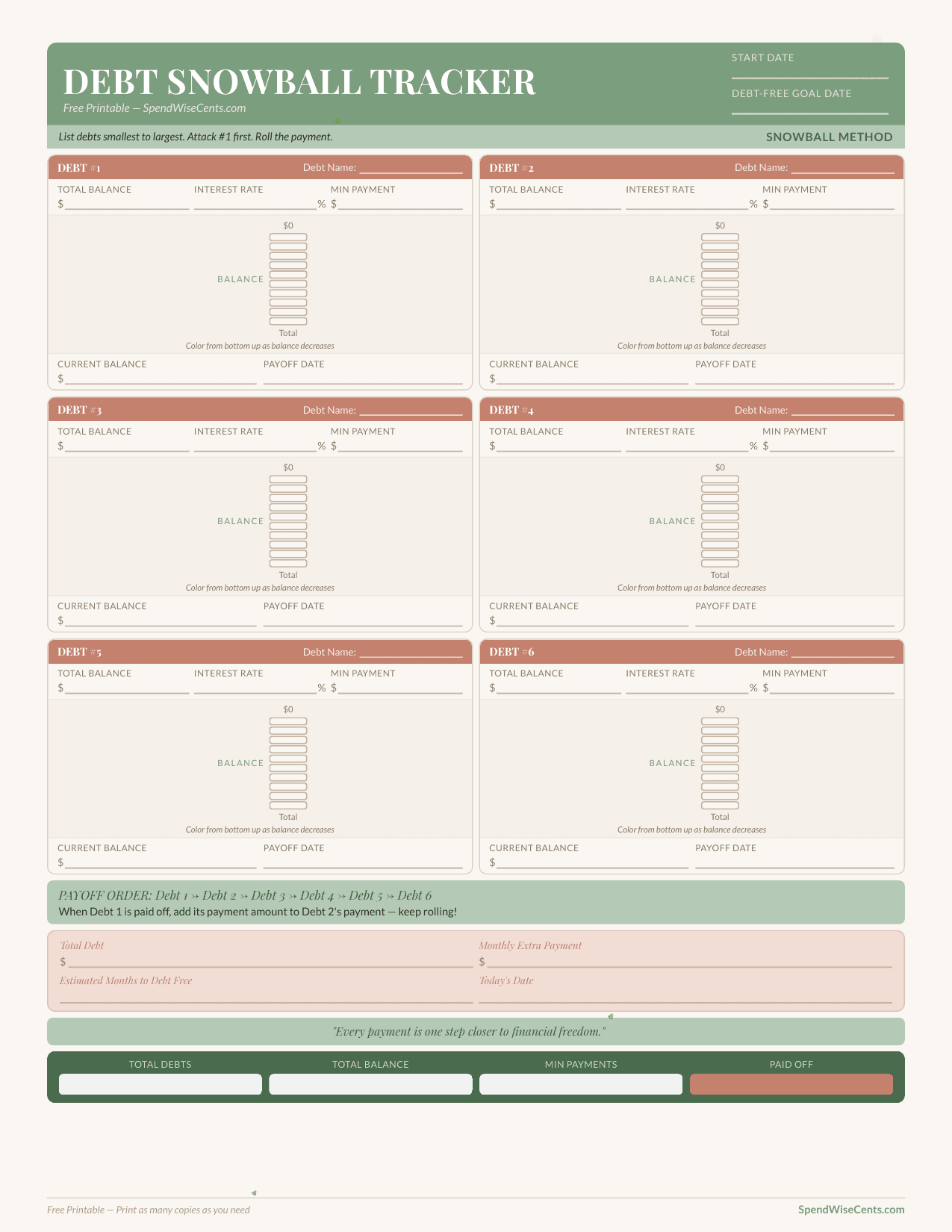 Preview of Free Debt Snowball Tracker Printable