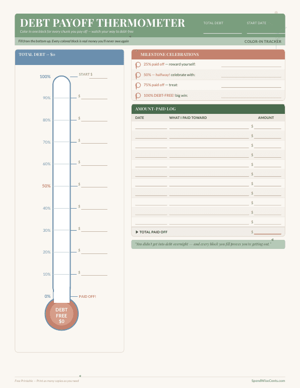 Preview of Free Debt Payoff Thermometer