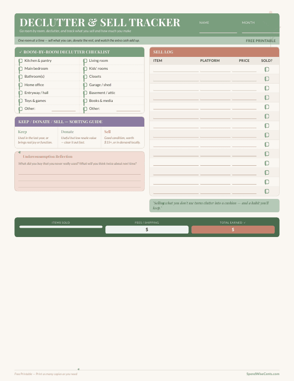 Preview of Free Declutter & Sell Tracker