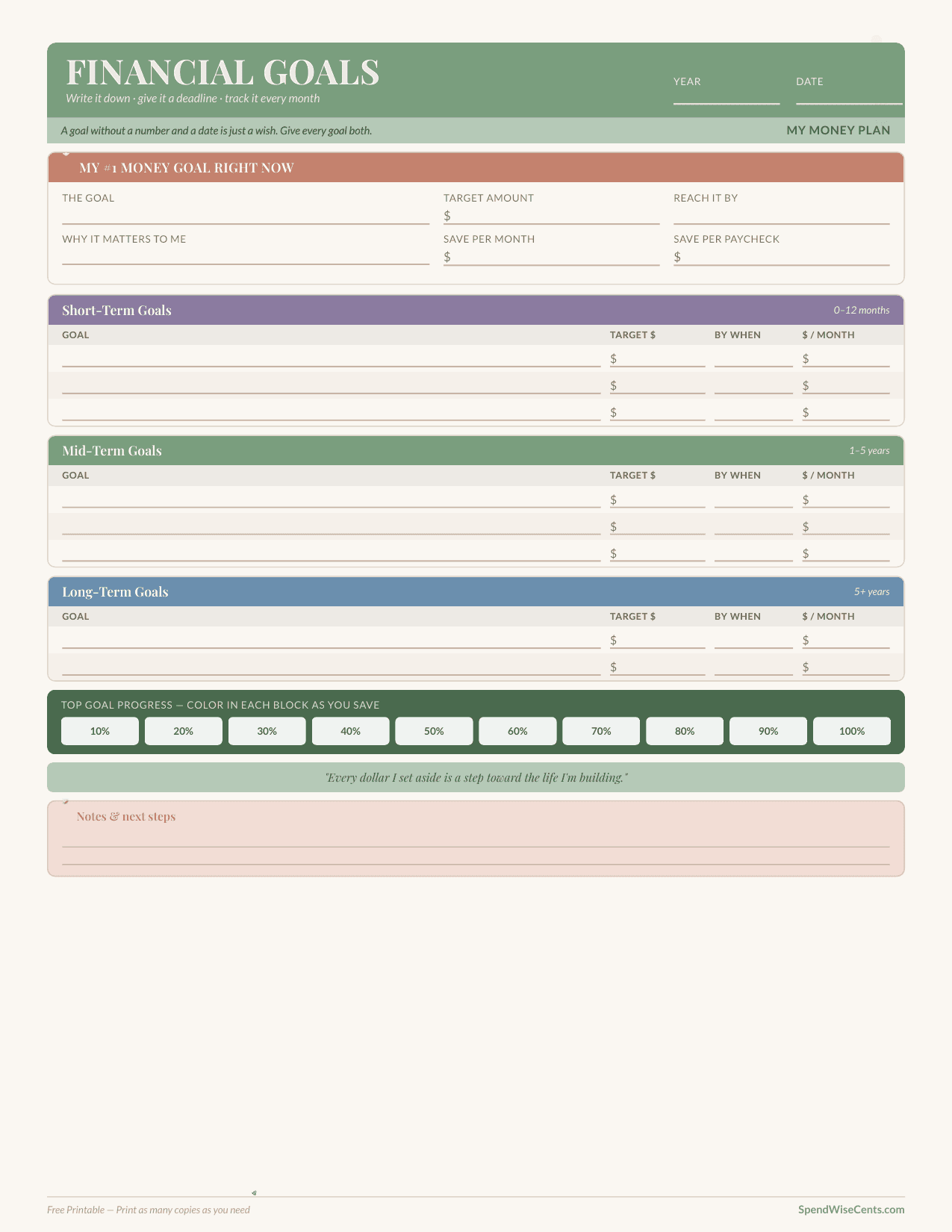 Preview of Financial Goals Worksheet