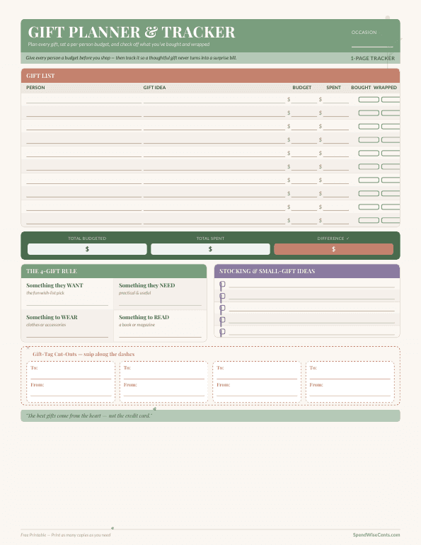 Preview of Free Gift Planner & Tracker