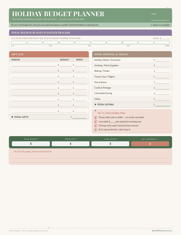 Preview of Free Holiday Budget Planner