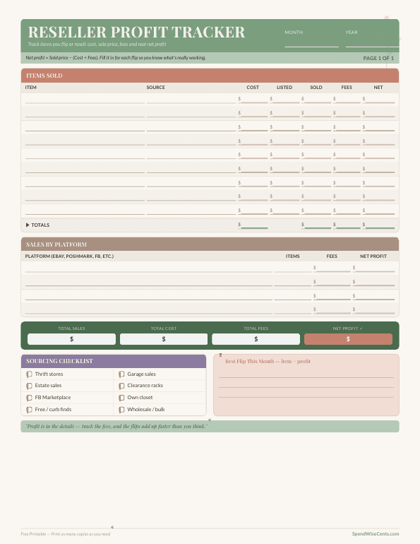 Preview of Free Reseller Profit Tracker