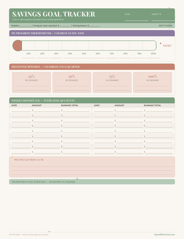 Preview of Free Savings Goal Tracker