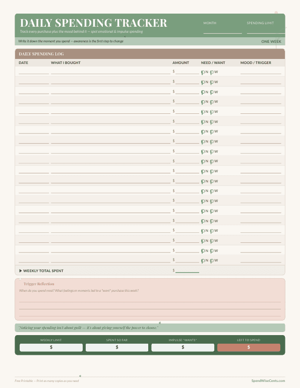 Preview of Free Daily Spending Tracker