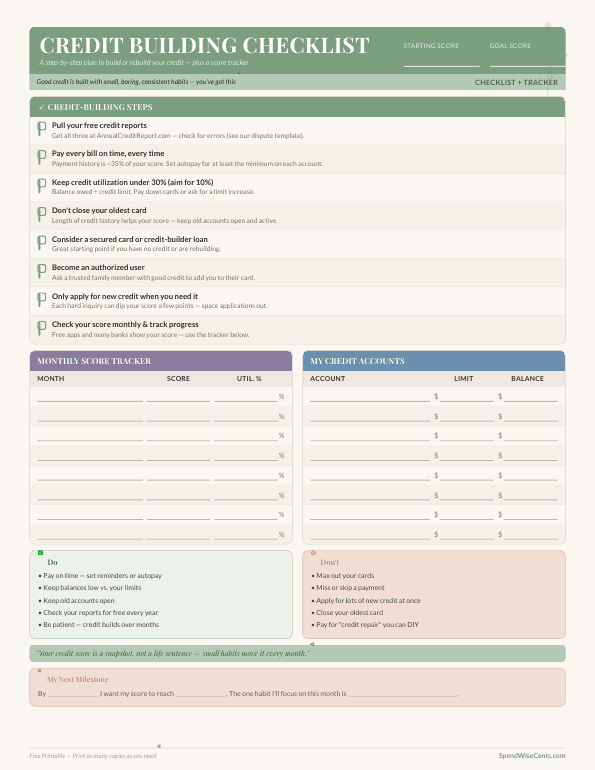 Preview of Free Credit Building Checklist