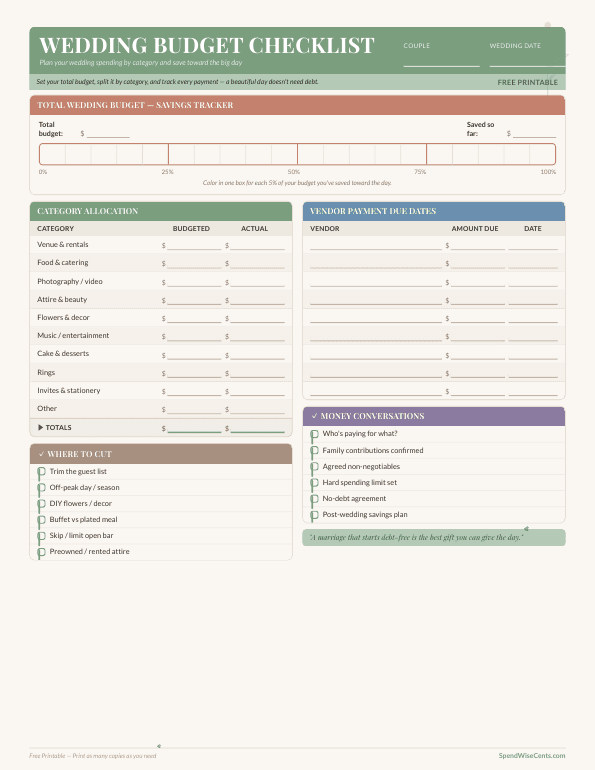 Preview of Free Wedding Budget Checklist